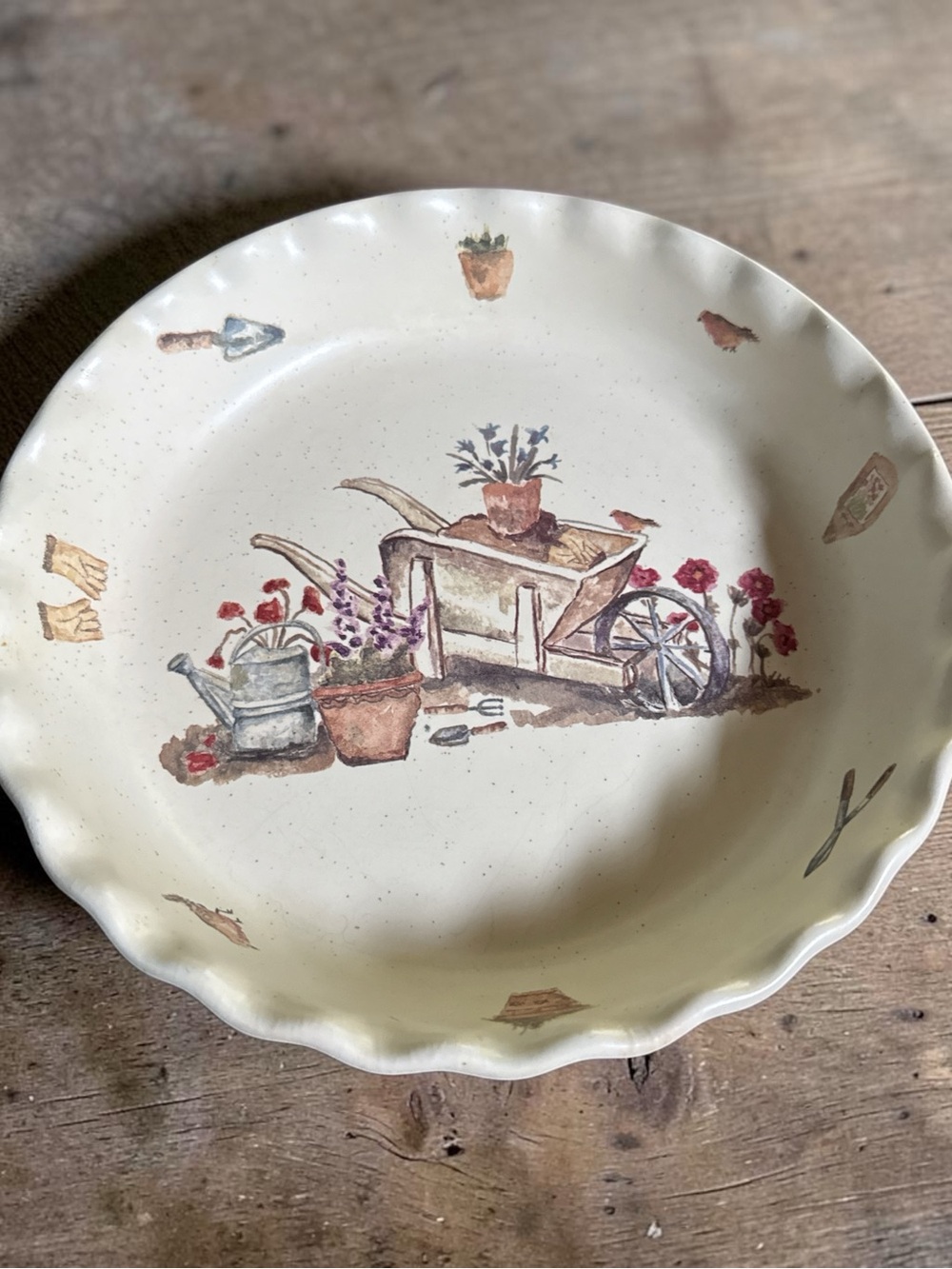 Sonoma Cream and Brown Ceramic Garden Wheelbarrow Plate